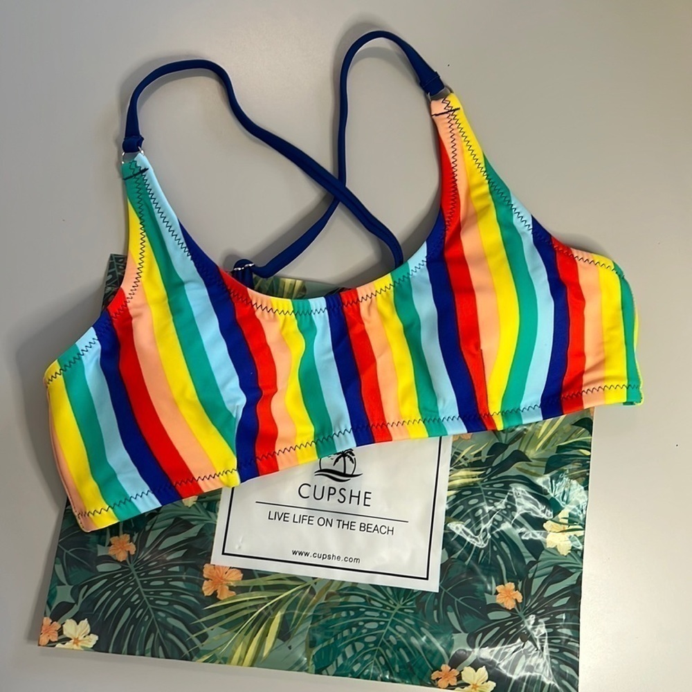 NWT Cupshe Rainbow Striped Bikini Top / Size M